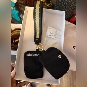lululemon athletica Black Double Pouch with Gold Hardware and Branded Strap